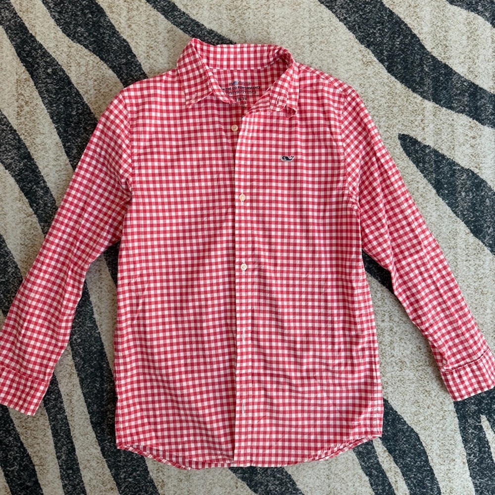 NWOT Vineyard Vines boys' gingham button down performance shirt M 8-10